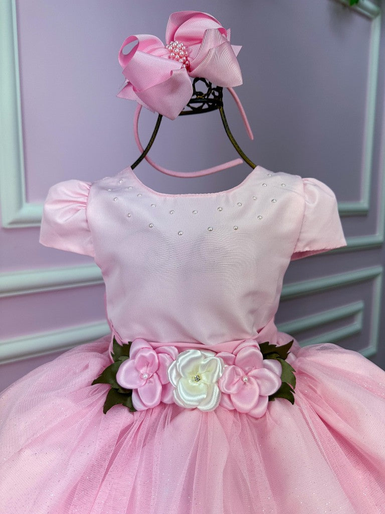 Vestido Juvenil Vila Lele Luiza Rosa Bebe (VESTJVLVLELELIZARSABB)