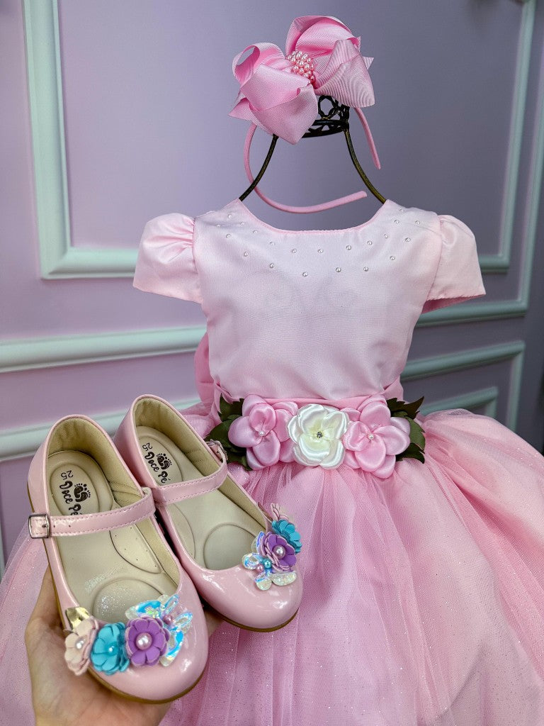 Vestido Juvenil Vila Lele Luiza Rosa Bebe (VESTJVLVLELELIZARSABB)