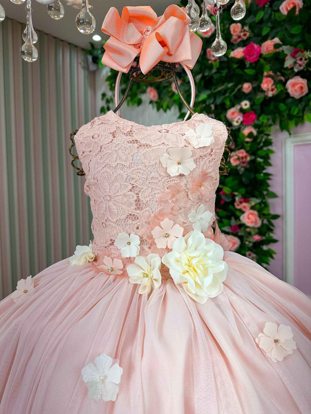 Vestido Infantil Jardim Encantado Flores Pêssego