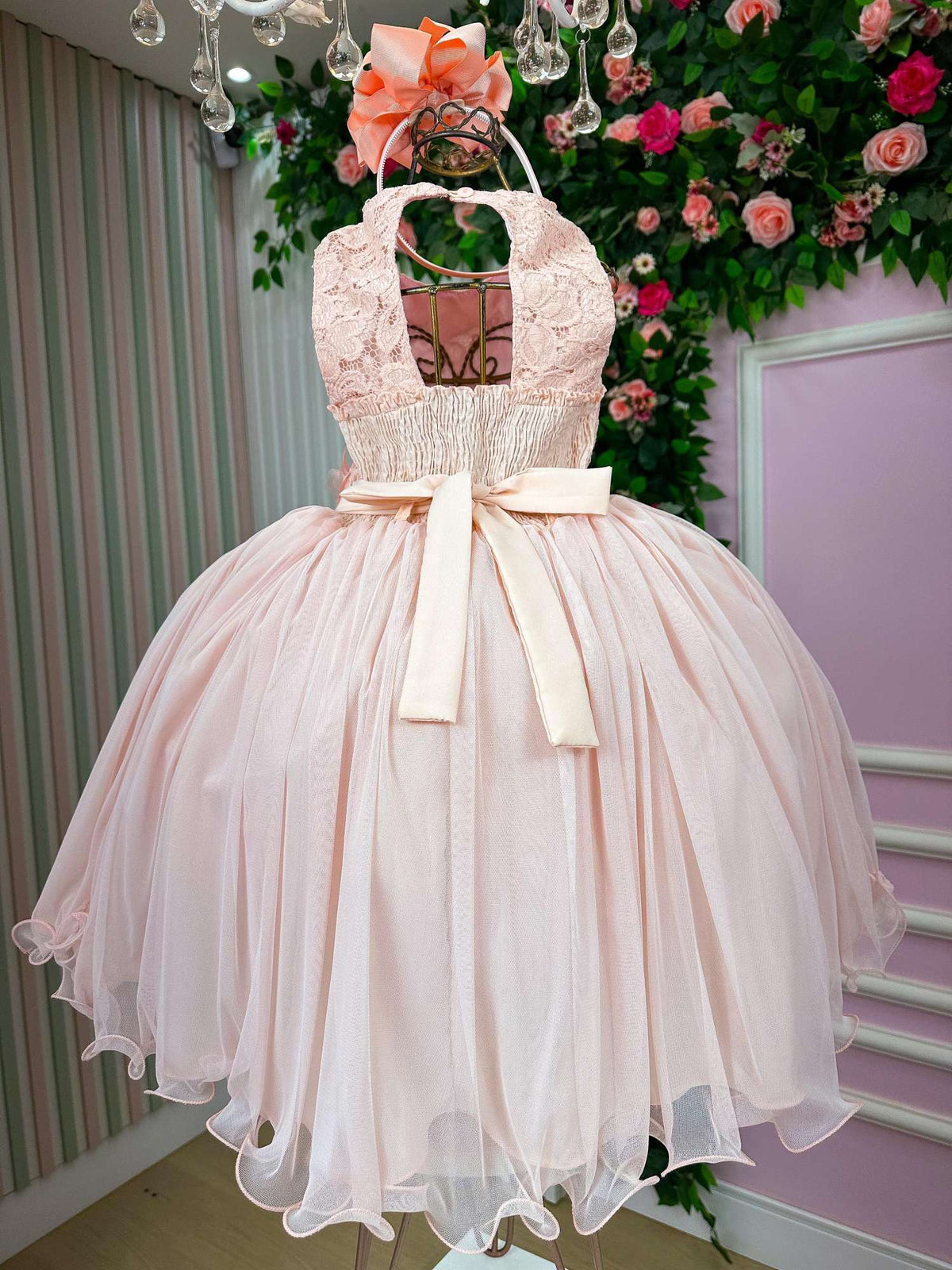 Vestido Infantil Jardim Encantado Flores Pêssego