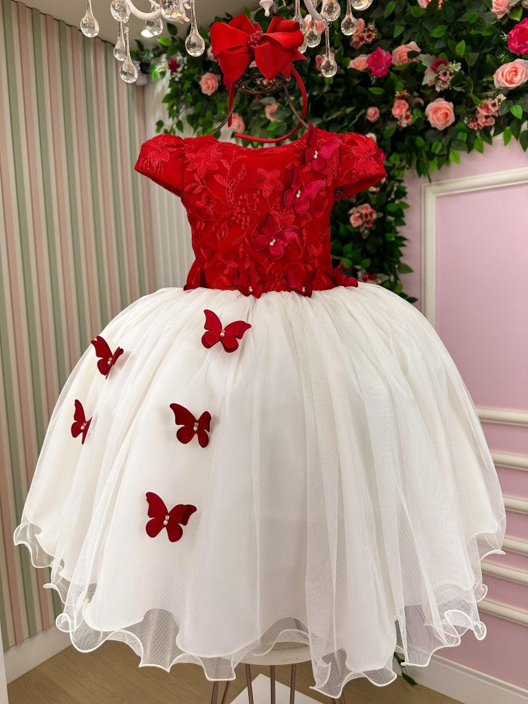 Vestido Infantil Juvenil Midi Vila Lele Sabrina Vermelho e Off - Festa