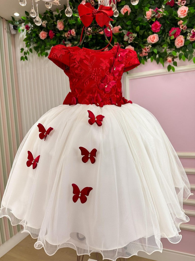 Vestido Infantil Juvenil Midi Vila Lele Sabrina Vermelho e Off - Festa