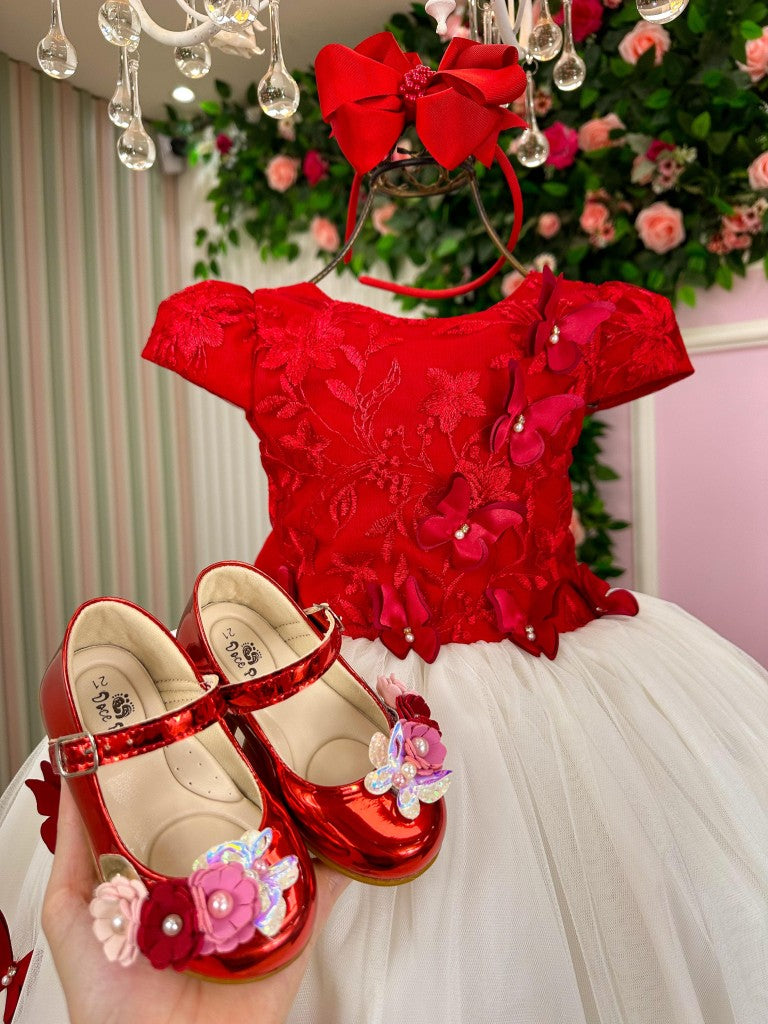 Vestido Infantil Juvenil Midi Vila Lele Sabrina Vermelho e Off - Festa