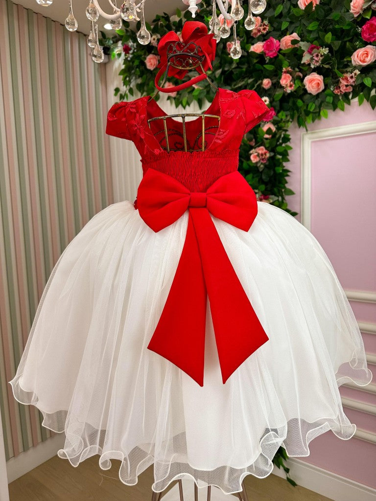 Vestido Infantil Juvenil Midi Vila Lele Sabrina Vermelho e Off - Festa
