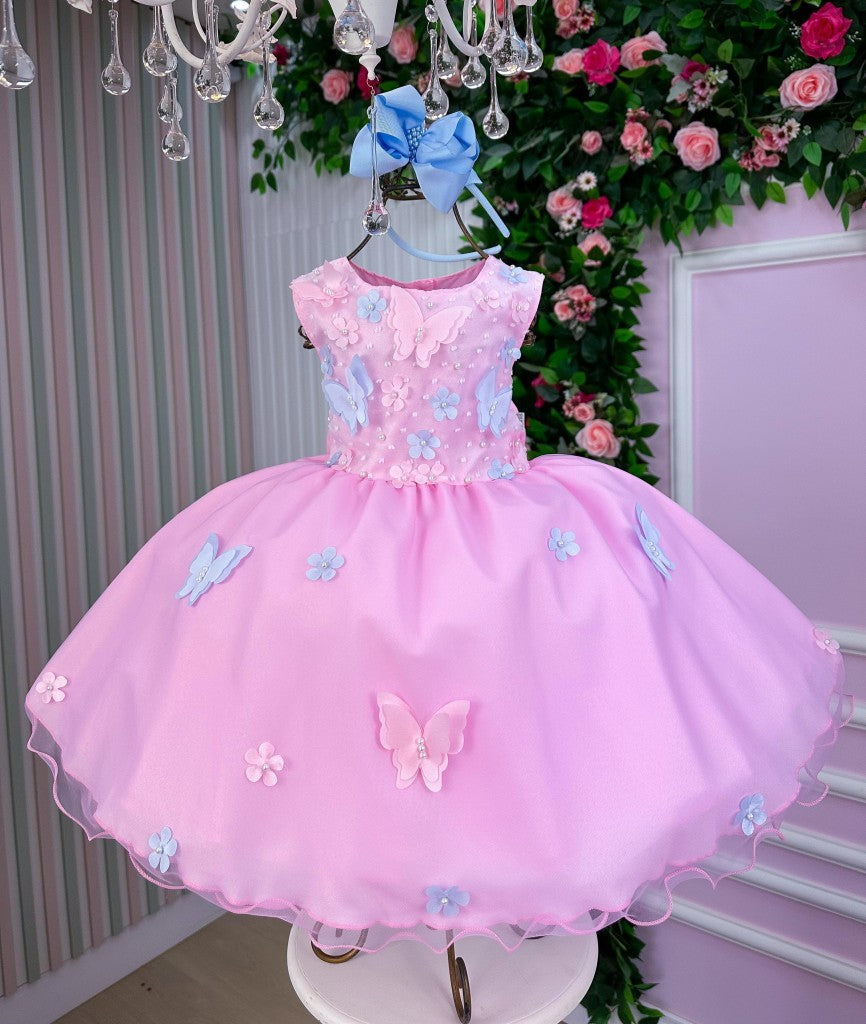 Vestido Marie Jardim das Borboletas Rosa Bebe Viviane (VESTMRIEBRLTASRSABB)