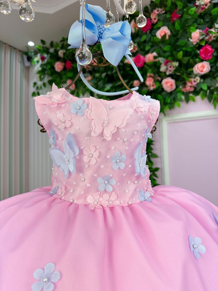 Vestido Marie Jardim das Borboletas Rosa Bebe Viviane (VESTMRIEBRLTASRSABB)