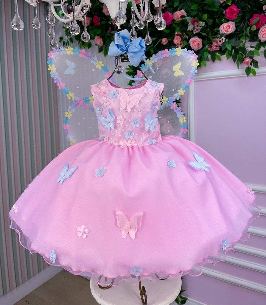 Vestido Marie Jardim das Borboletas Rosa Bebe Viviane (VESTMRIEBRLTASRSABB)
