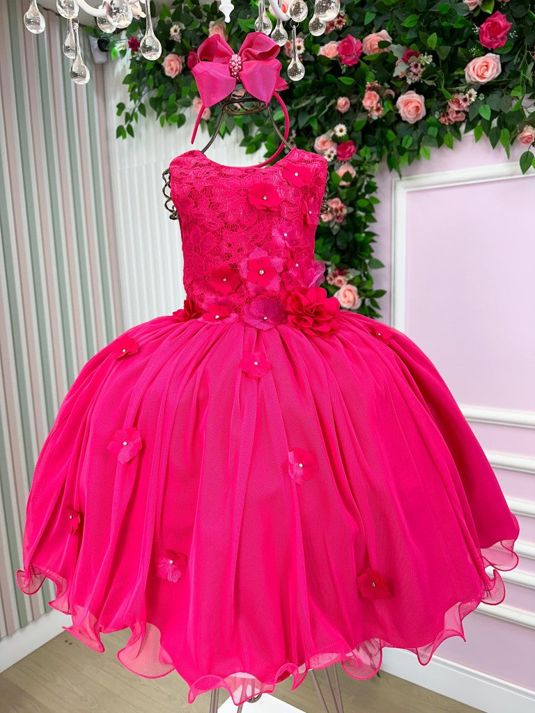 Vestido Infantil Jardim Encantado Flores Rosa Pink