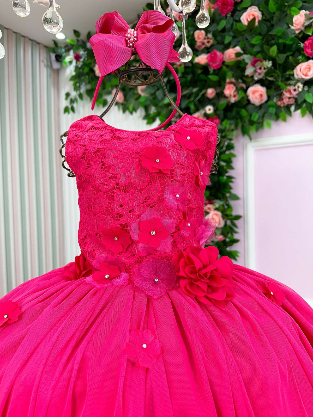 Vestido Infantil Jardim Encantado Flores Rosa Pink