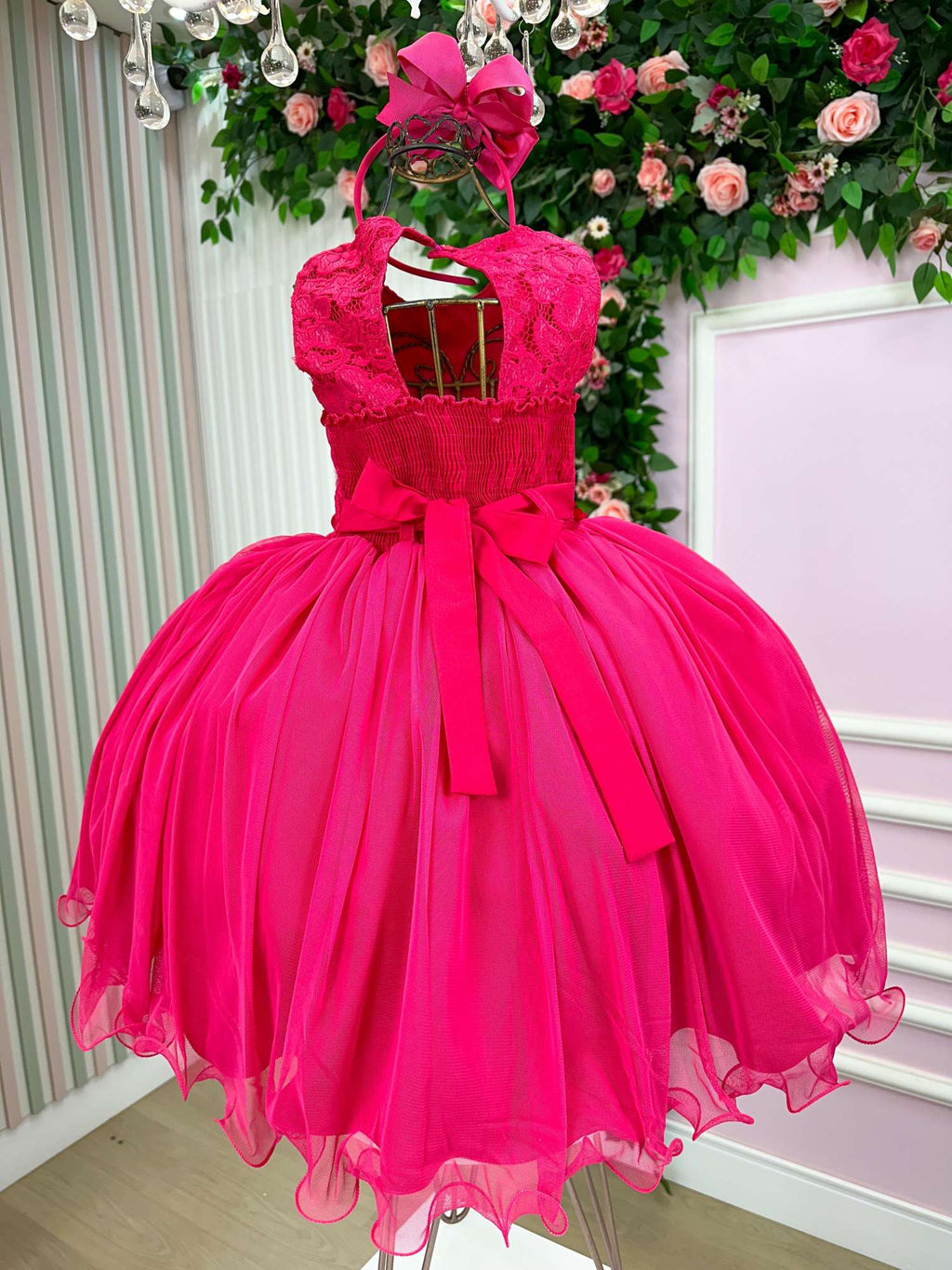 Vestido Infantil Jardim Encantado Flores Rosa Pink