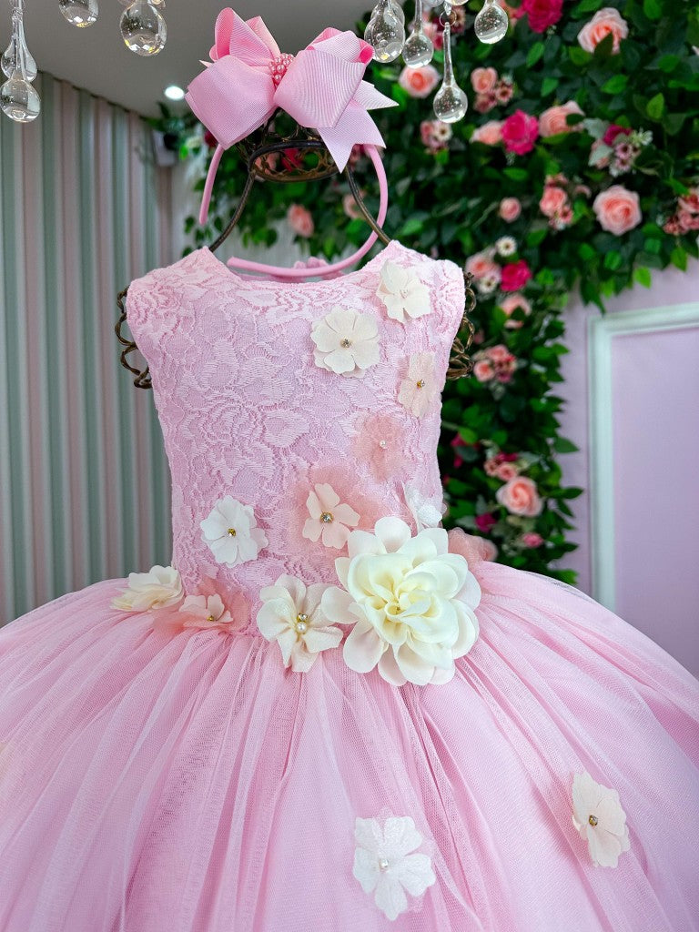 Vestido Juvenil Vila Lele Regata Flores Rosa