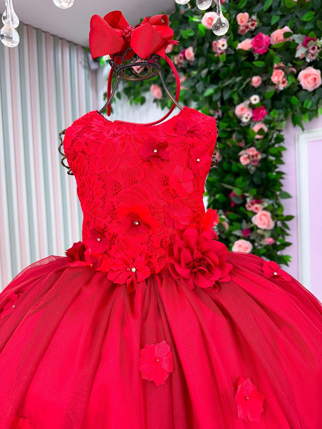 Vestido Infantil Jardim Encantado Flores Vermelho