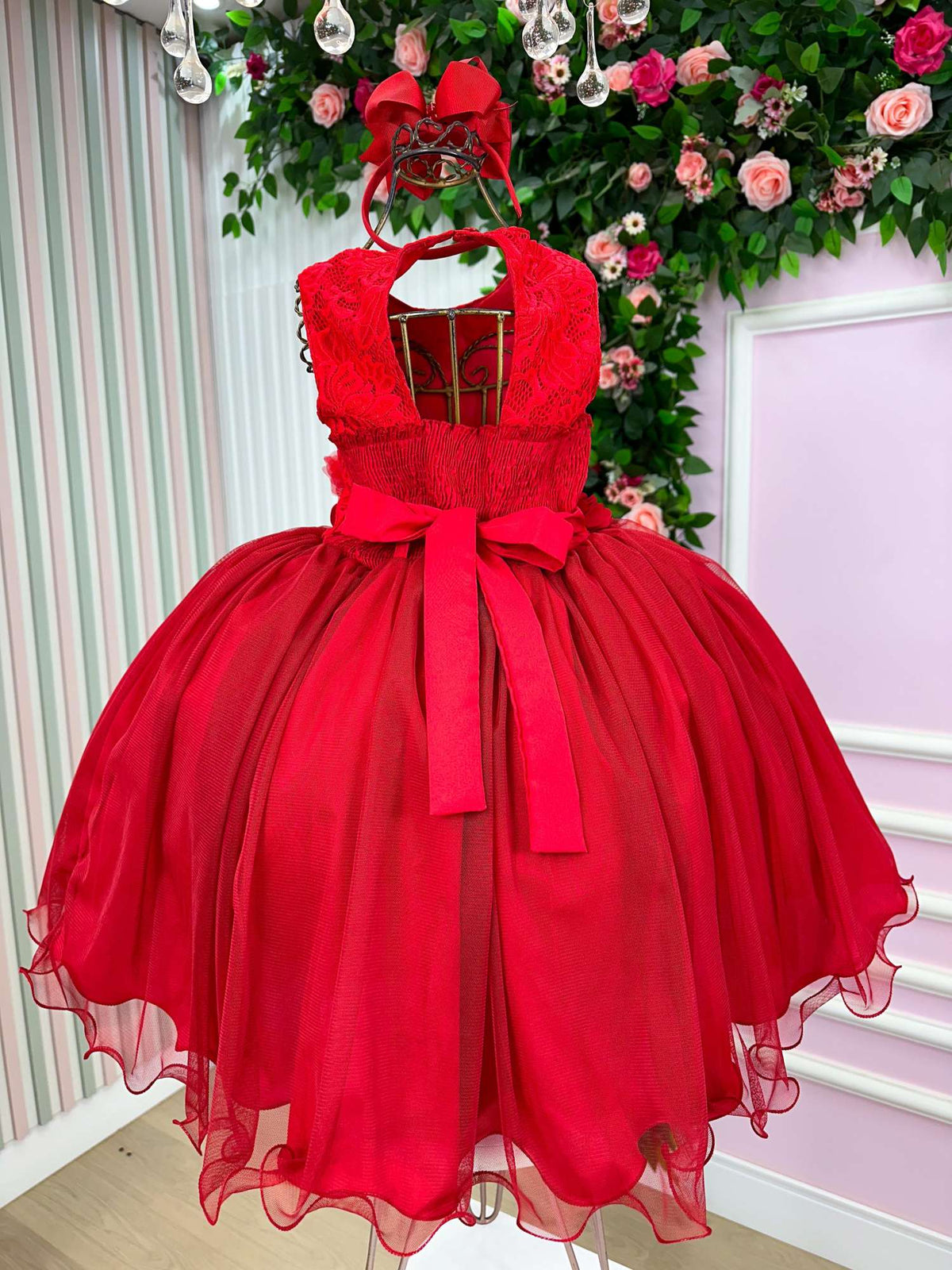 Vestido Infantil Jardim Encantado Flores Vermelho