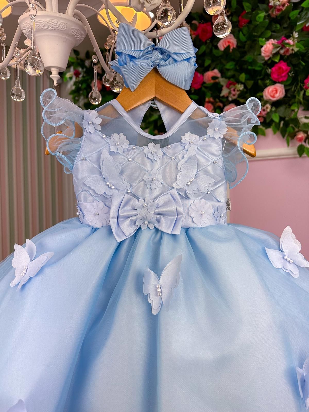 Vestido Marie Azul Jardim Encantado Laço (VESTMRKKDSAZLBB)