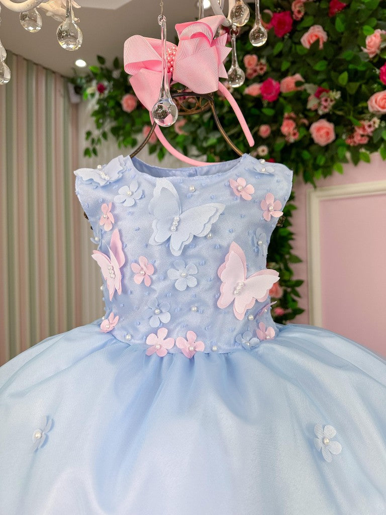 Vestido Marie Jardim das Borboletas Azul Bebe Viviane (VESTMRIEBRLTASAZLBB)