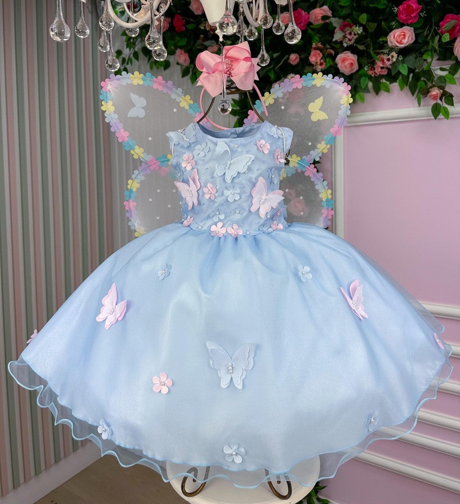 Vestido Marie Jardim das Borboletas Azul Bebe Viviane (VESTMRIEBRLTASAZLBB)