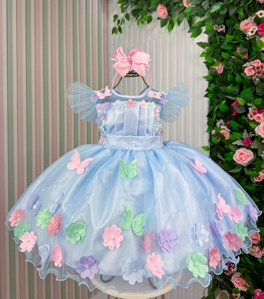 Vestido Marie Jardim Encantado Isis Luxinho Azul (VESTMRIAZLBBLNHOISIS)