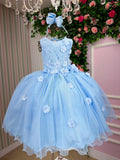 Vestido Infantil Jardim Encantado Flores Azul Bebê