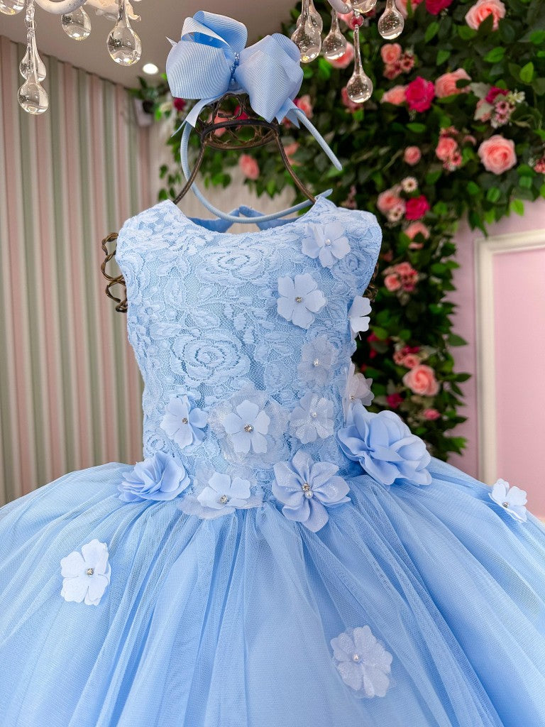 Vestido Infantil Jardim Encantado Flores Azul Bebê