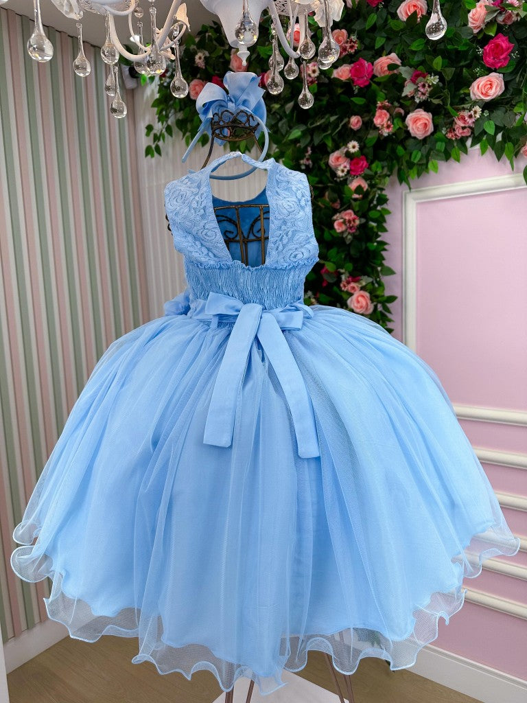 Vestido Infantil Jardim Encantado Flores Azul Bebê