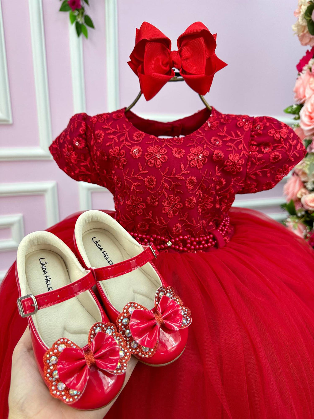 Vestido Menina Bonita Vermelho Peito Renda Flores (VESTMNNBTVRMPTRNFLR)