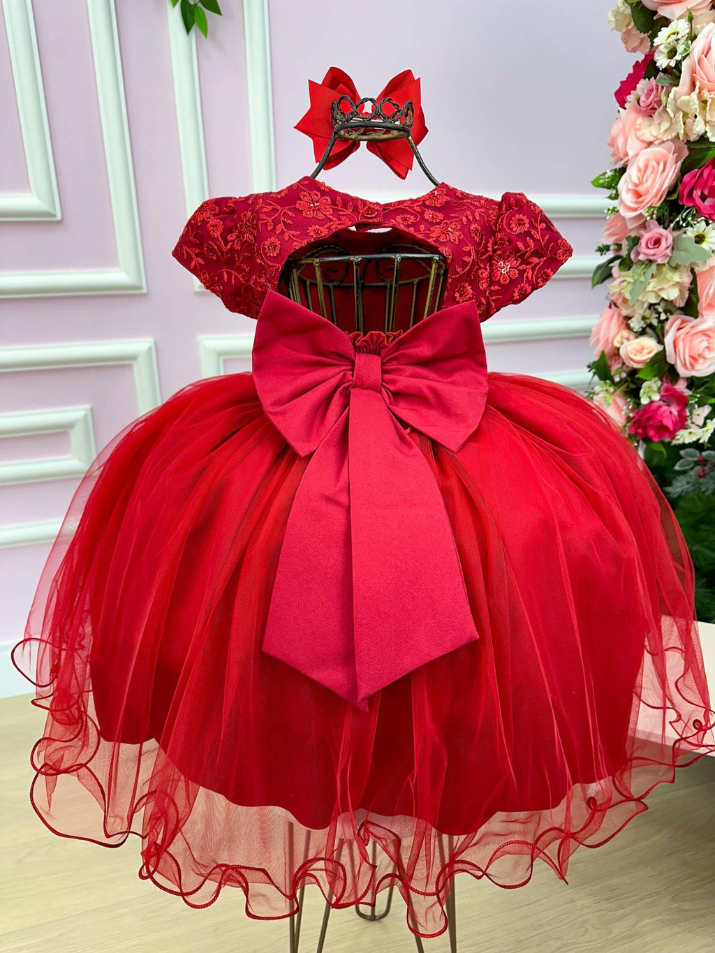 Vestido Menina Bonita Vermelho Peito Renda Flores (VESTMNNBTVRMPTRNFLR)