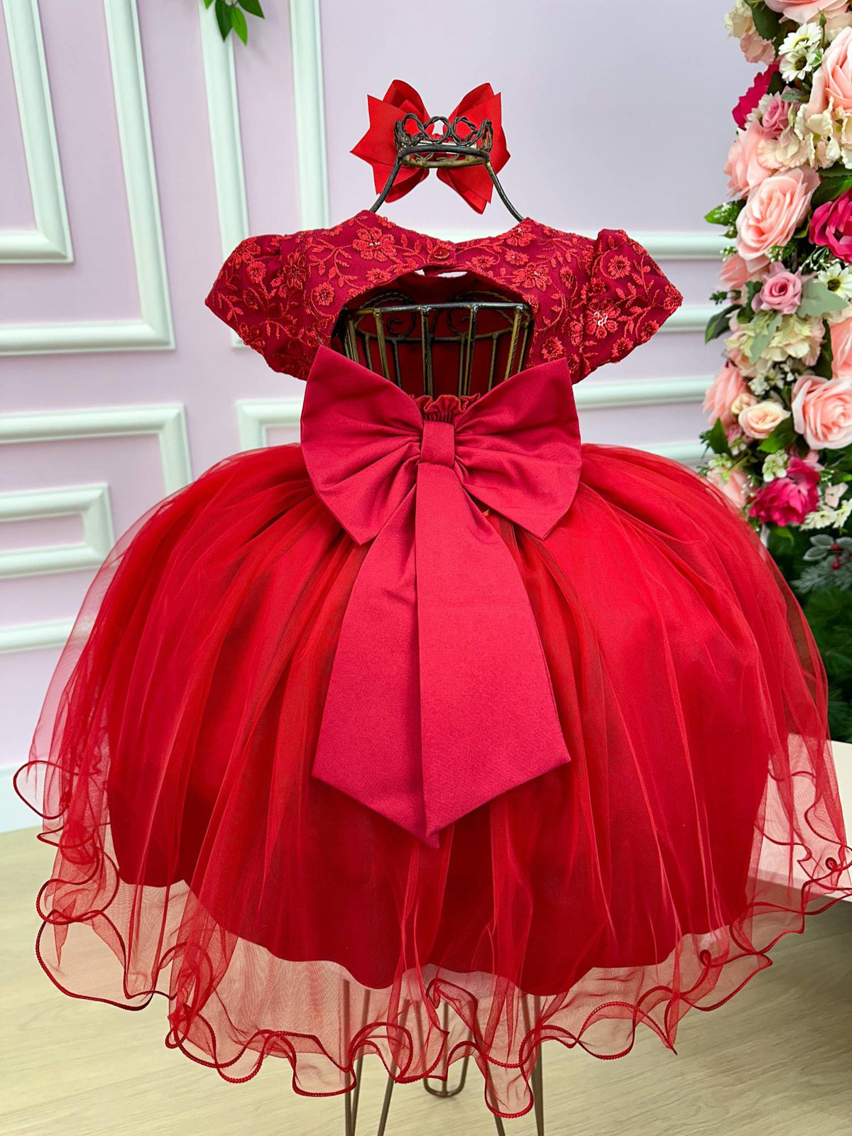 Vestido Menina Bonita Vermelho Peito Renda Flores (VESTMNNBTVRMPTRNFLR)