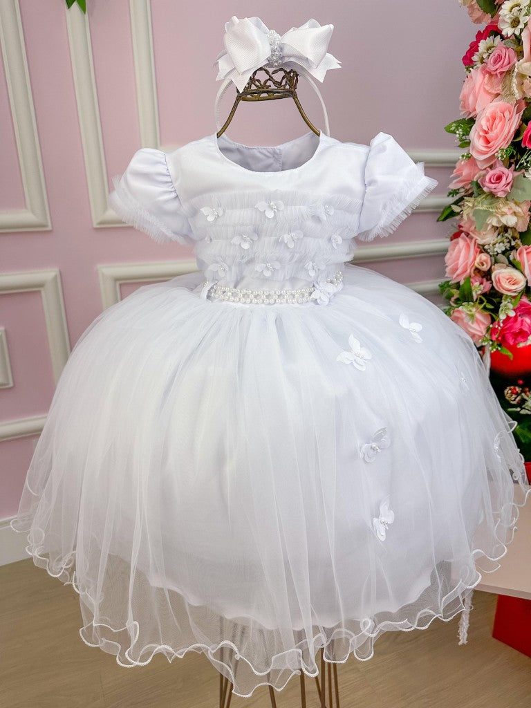 Vestido Menina Bonita Branco Borboletas Peito Tule (VESTMNNBNTBRNCBBPTTL)