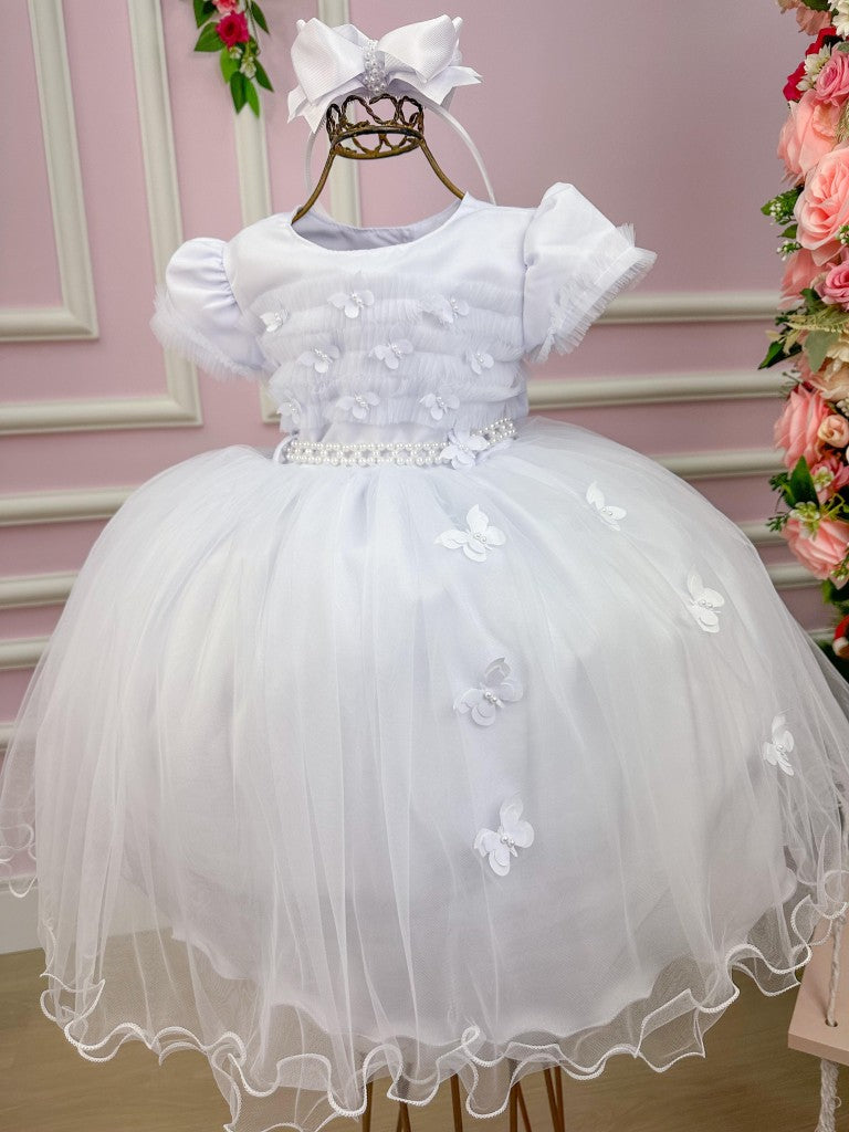 Vestido Menina Bonita Branco Borboletas Peito Tule (VESTMNNBNTBRNCBBPTTL)