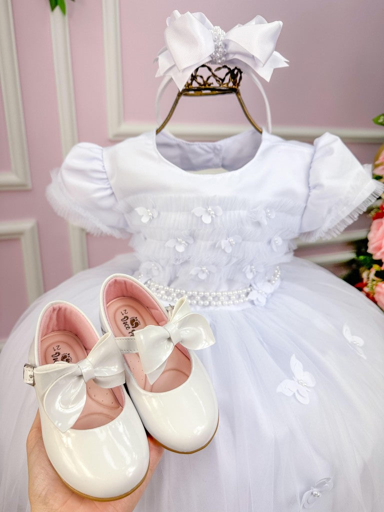 Vestido Menina Bonita Branco Borboletas Peito Tule (VESTMNNBNTBRNCBBPTTL)