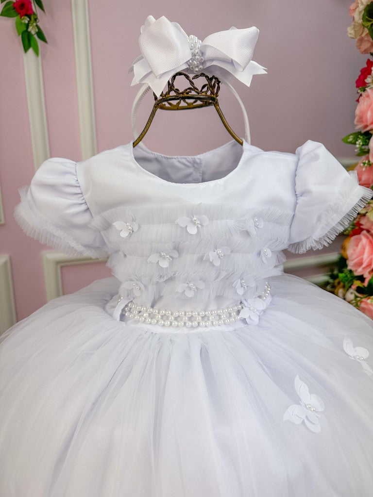 Vestido Menina Bonita Branco Borboletas Peito Tule (VESTMNNBNTBRNCBBPTTL)