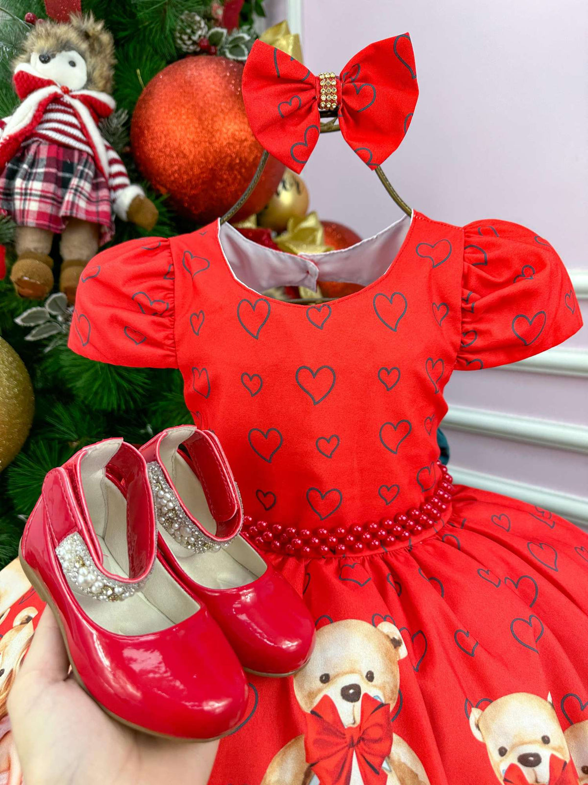 Vestido Mimadine Ursinho Menininha Vermelho Natal (VESTMMDNURSMNNVRMNT)