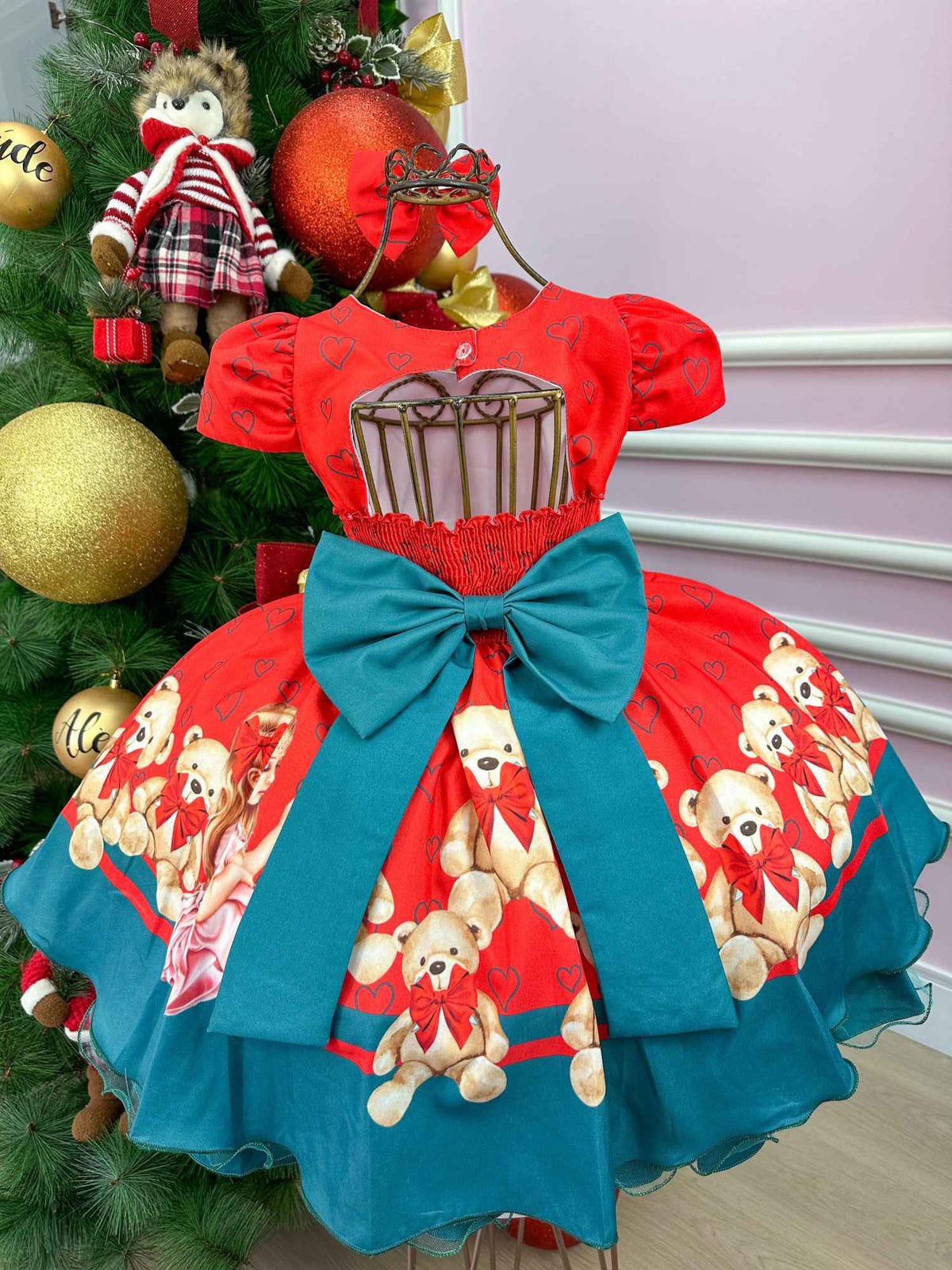 Vestido Mimadine Ursinho Menininha Vermelho Natal (VESTMMDNURSMNNVRMNT)