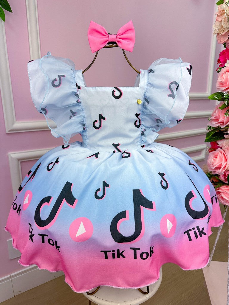 Vestido Infantil TemaTik Tok Azul Bebe
