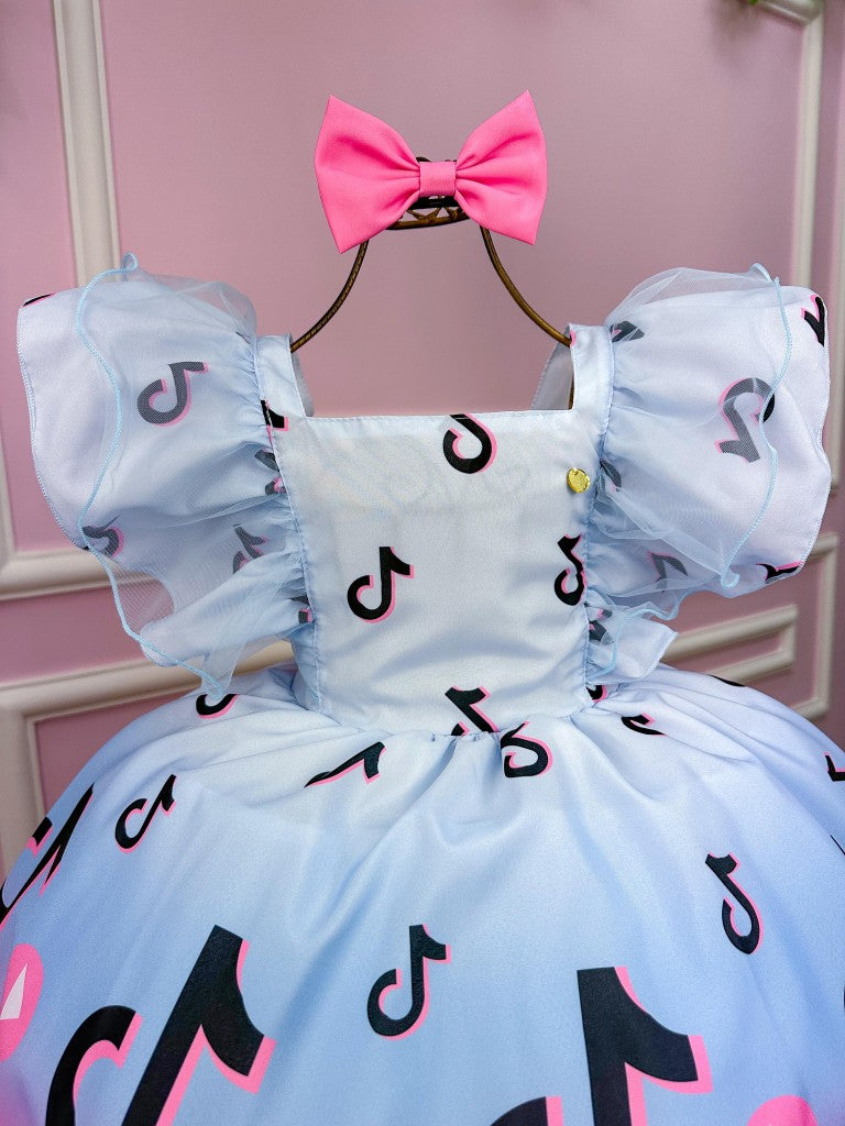 Vestido Infantil TemaTik Tok Azul Bebe
