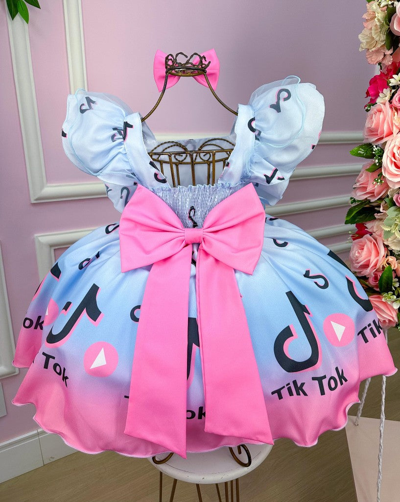 Vestido Infantil TemaTik Tok Azul Bebe