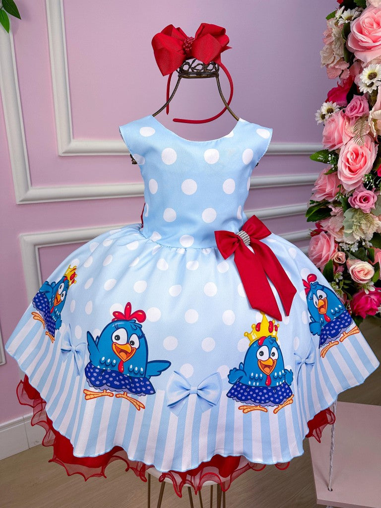 Vestido Tematicos Luxo Galinha Pintadinha Azul e Vermelho (VESTTMTLGLNAZLVRML)
