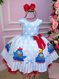 Vestido Tematicos Luxo Galinha Pintadinha Azul e Vermelho (VESTTMTLGLNAZLVRML)