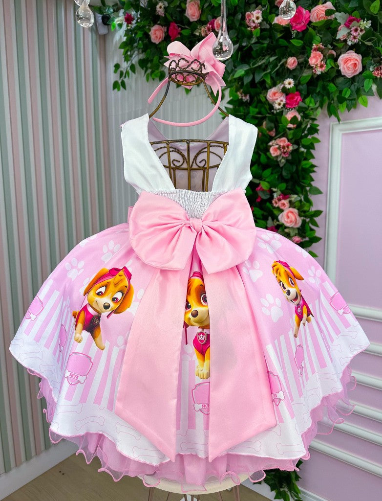 Vestido Tematicos Luxo Esquadrão Canino Rosa Bebe (VESTTMTIPTLHASKYRSBB)