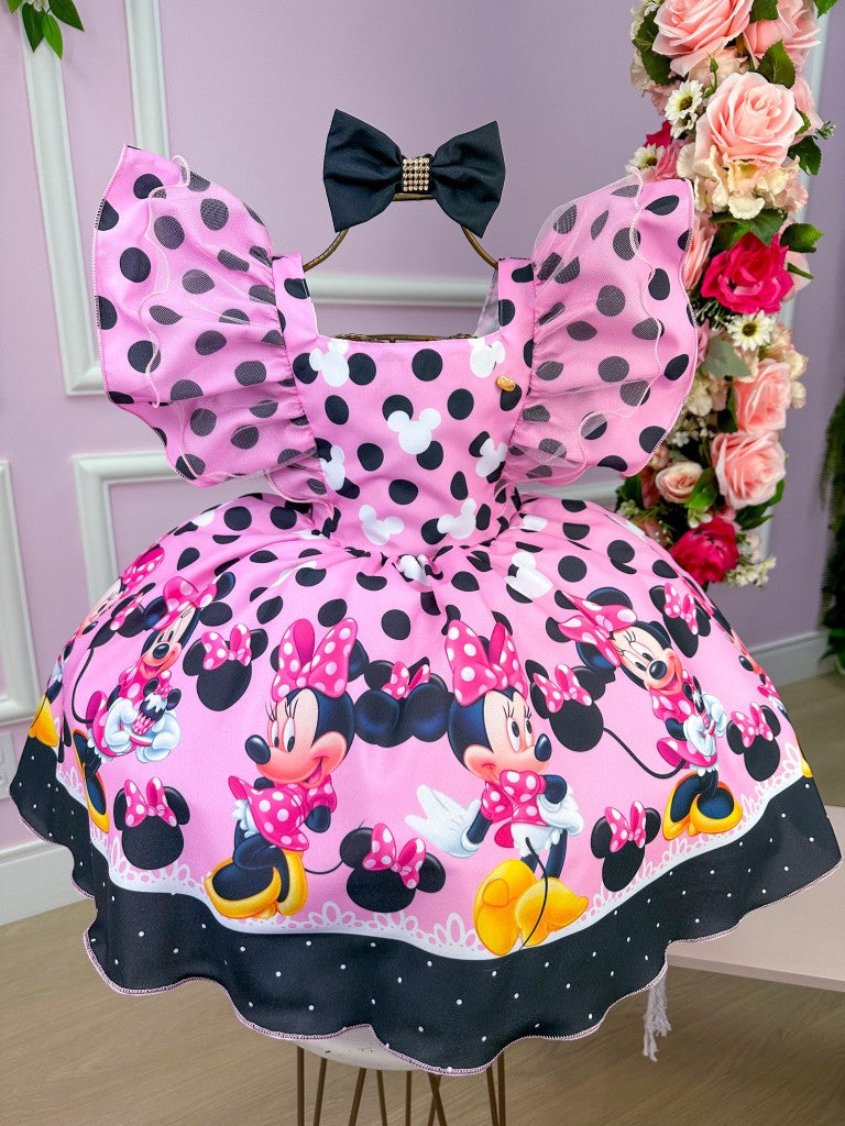 Vestido Infantil Tema Minnie Rosa
