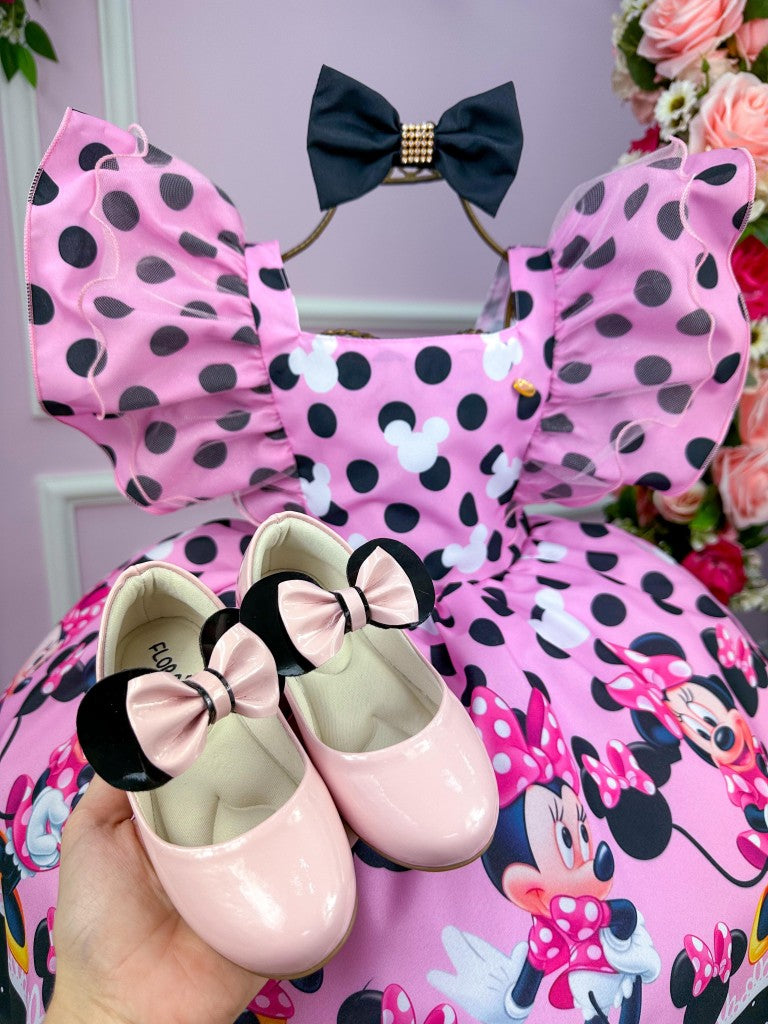 Vestido Infantil Tema Minnie Rosa