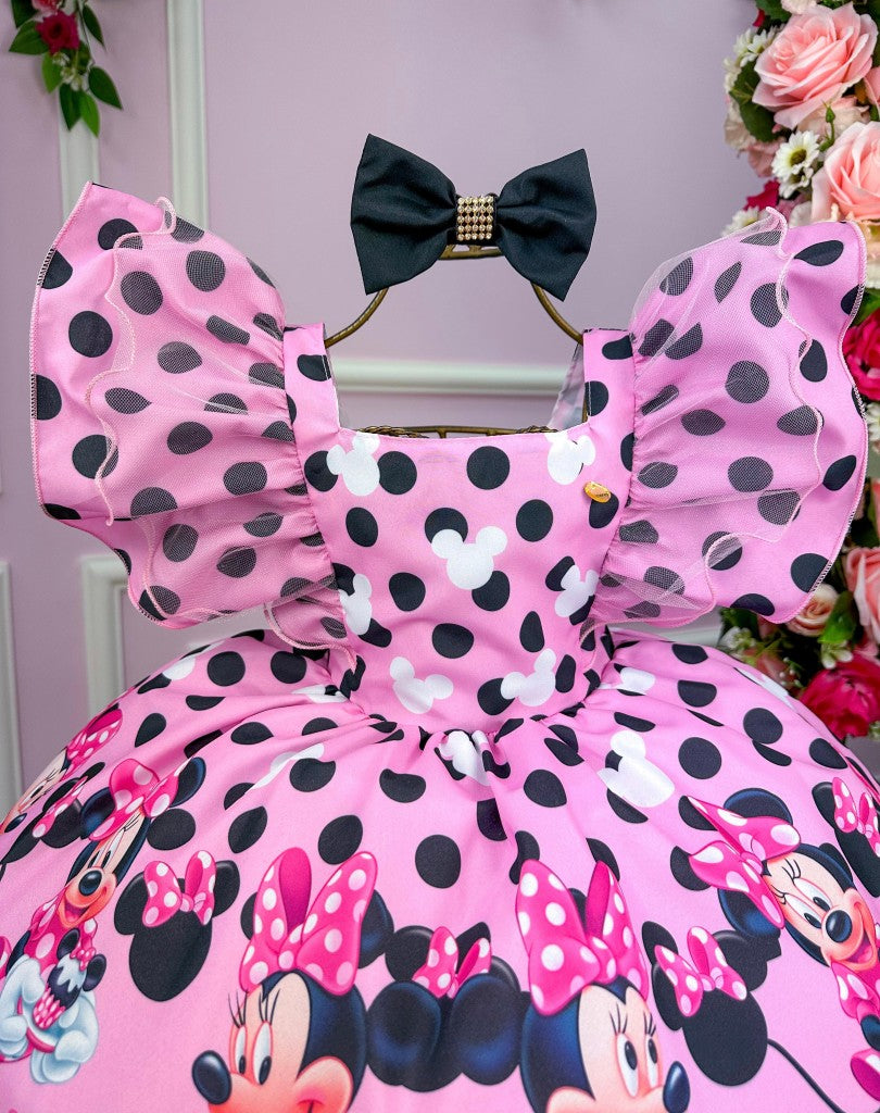 Vestido Infantil Tema Minnie Rosa