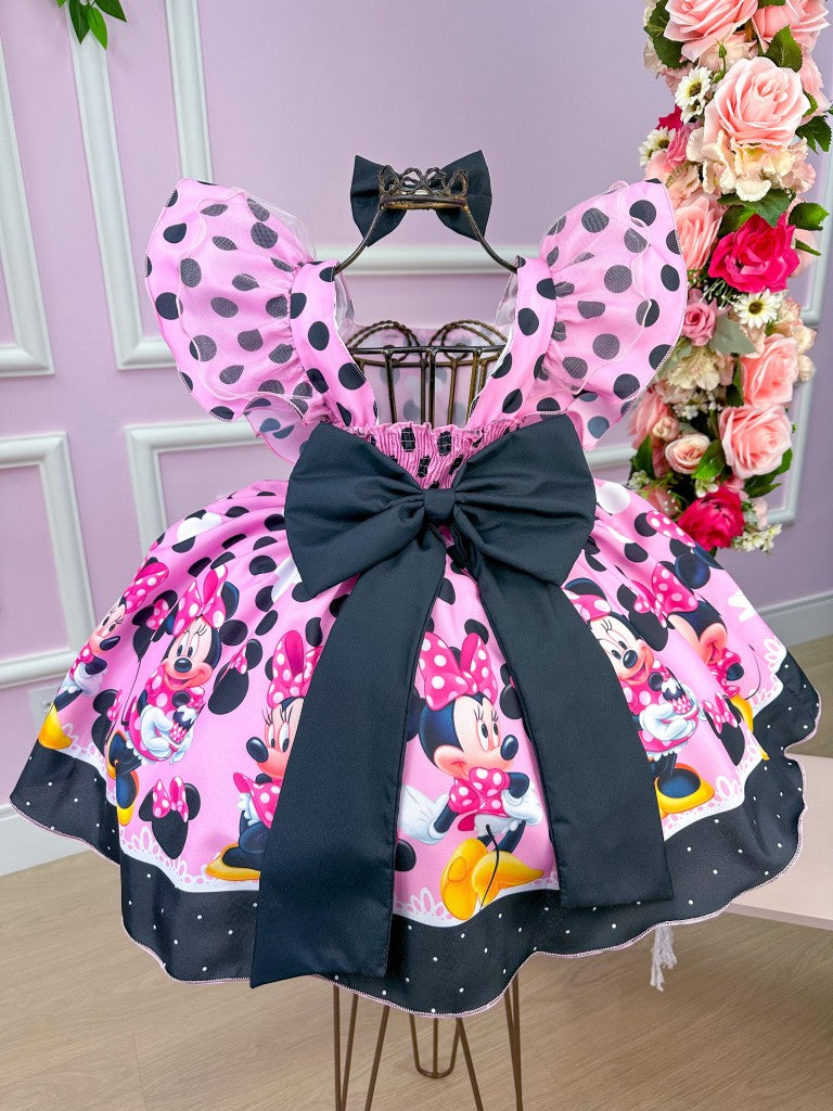 Vestido Infantil Tema Minnie Rosa