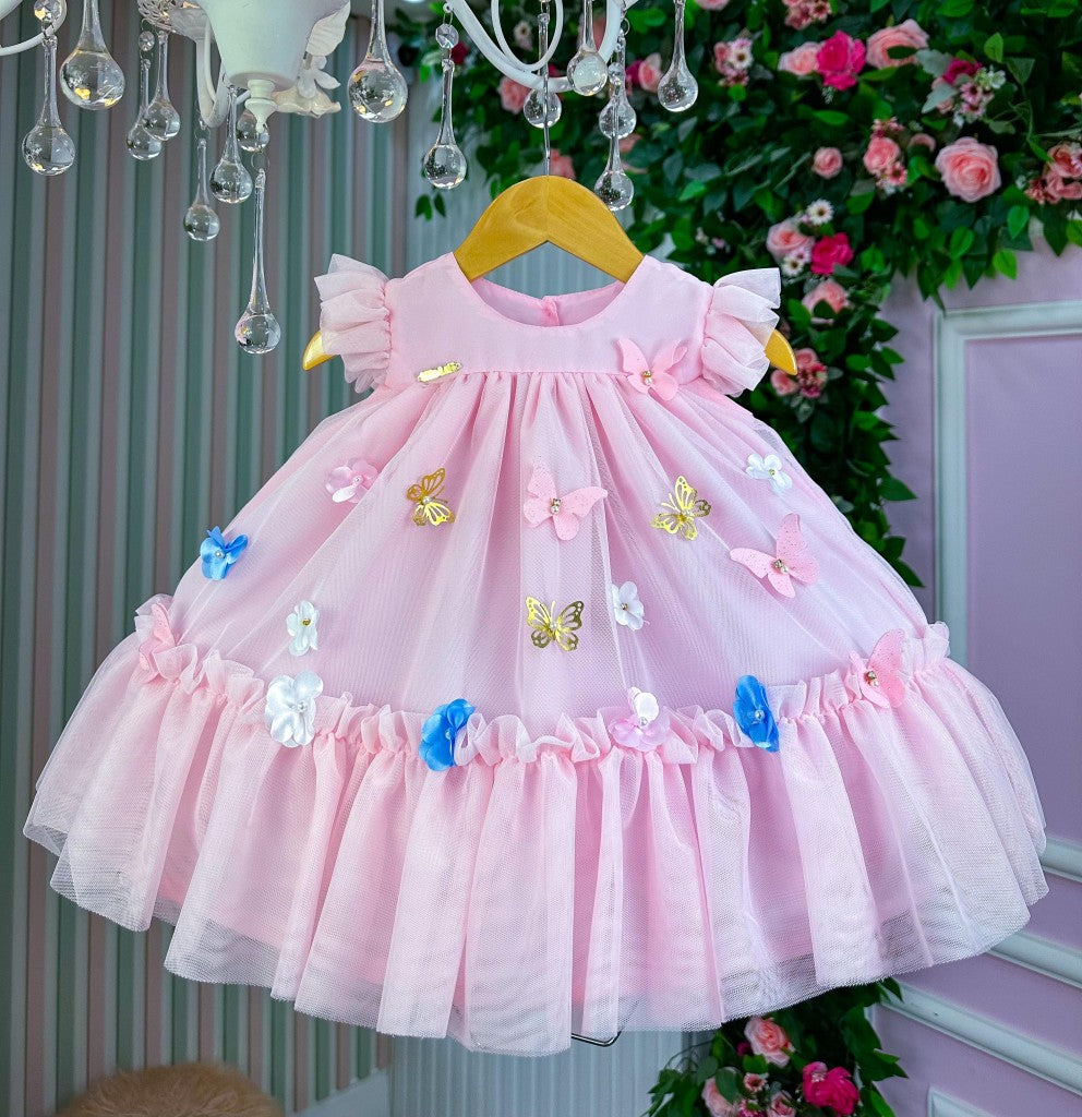 Vestido Vila Lele Jardim das Borboletas Liz Rosa