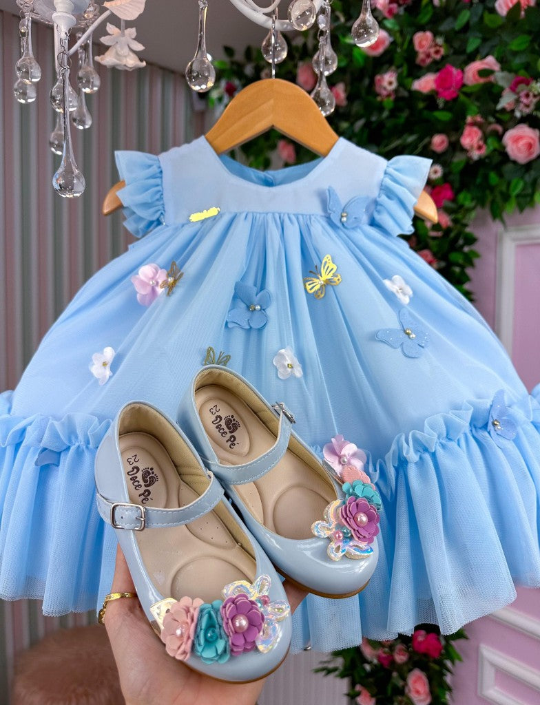 Vestido Vila Lele Jardim das Borboletas Liz Azul