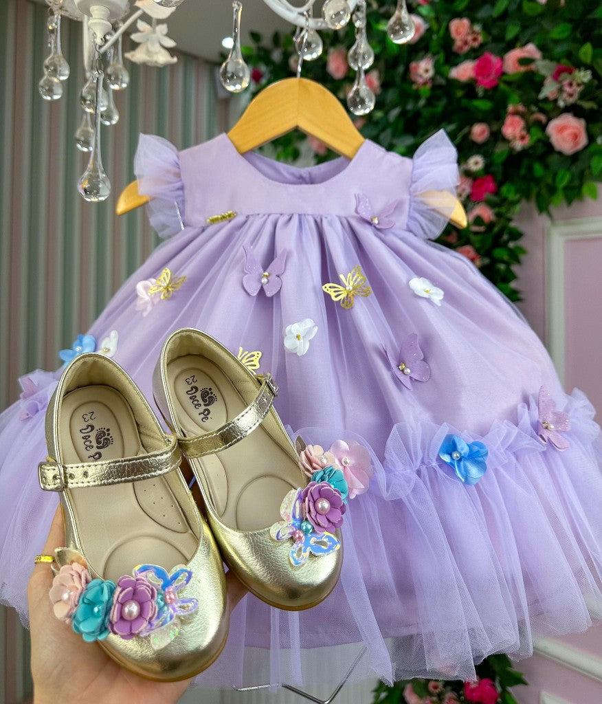 Vestido Vila Lele Jardim das Borboletas Liz Lilas