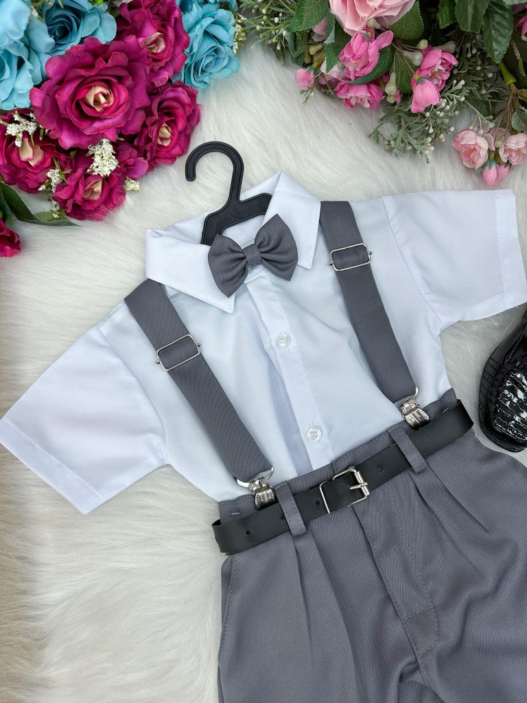 Conjunto Miss Cherry Meninos Social Shorts Ravi Cinza Grafite (CONJMSSCHRVICIZGFITE)