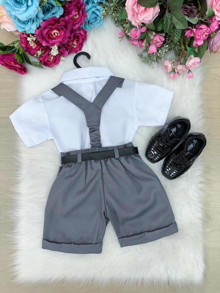 Conjunto Miss Cherry Meninos Social Shorts Ravi Cinza Grafite (CONJMSSCHRVICIZGFITE)