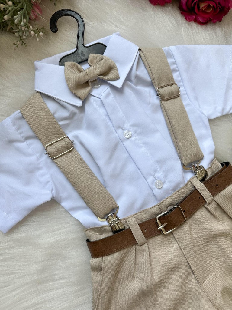 Conjunto Miss Cherry Meninos Social Shorts Ravi Bege Modelo 2 (CNJTMSSCHRSHRVBG2)