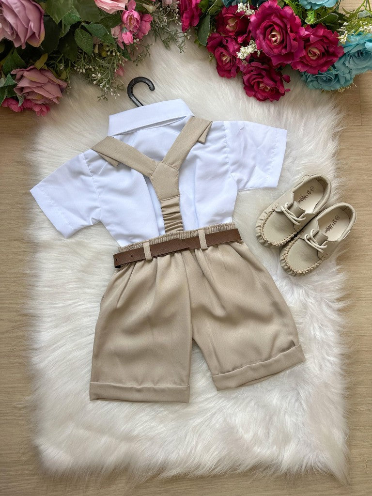Conjunto Miss Cherry Meninos Social Shorts Ravi Bege Modelo 2 (CNJTMSSCHRSHRVBG2)